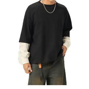 Customized Men's <b>Long</b>-<b>sleeved</b> <b>T</b>-<b>shirt</b> High-quality Luxurious Blank Off-the-shoulder Patchwork Two Oversized Loose <b>T</b>-<b>shirts</b> - Product Image 1