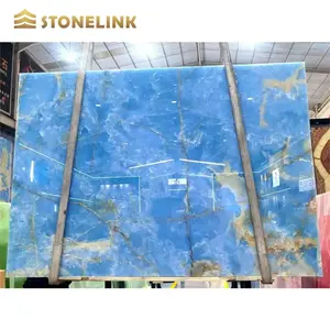 Luxury Hight Grade Translucent Natural Stone Backlit Wall Panel Sky Blue Onyx Marble Slabs