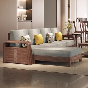 U Shape Solid Wood <b>Sofa</b> With Storage L Shape Living Room Furniture For <b>Small</b> Apartment - Product Image 1