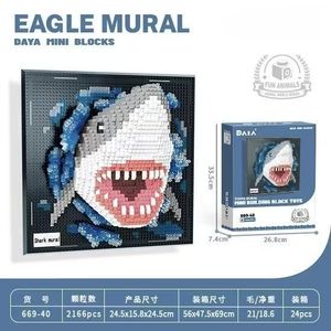 Panel 3D <span class=keywords><strong>de</strong></span> Tiburón Blanco - Arte <span class=keywords><strong>de</strong></span> Microbloques Oceánicos, Escultura Dinámica para Pared - Product Image 3