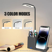 Lampe de bureau à LED 3 en 1 avec chargeur sans fil Porte-stylo lumineux et 3 modes de couleur Rotation à 360 °