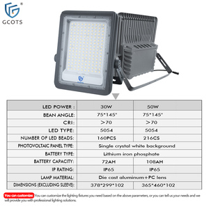 ไฟสปอร์ตไลท์ LED พลังงานแสงอาทิตย์กลางแจ้ง กันน้ำ IP65 ตัวเรือนอลูมิเนียม 30W/50W แสงเดย์ไลท์ ควบคุมด้วยเซ็นเซอร์แสง สำหรับลานบ้าน ห้างสรรพสินค้า สวนสาธารณะ - Product Image 3
