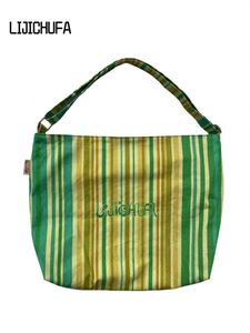 Sacs fourre-tout ethniques en coton rayé, grande capacité, sac de shopping, sac à main élégant et portable pour femme, sac à bandoulière de voyage - Product Image 6