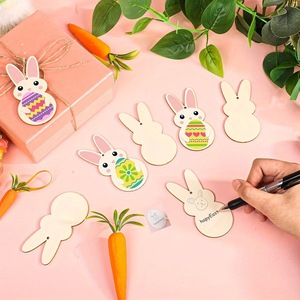 Decoraciones de Pascua en stock, chips de madera para pintar para niños, letreros de madera con forma de conejo, manualidades decorativas de madera. - Product Image 4