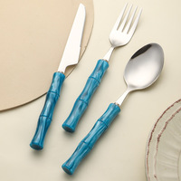 Ensemble de couteau, fourchette et cuillère en acier inoxydable 304, design bambou, finition miroir moderne minimaliste, manche en acrylique, pour repas occidentaux