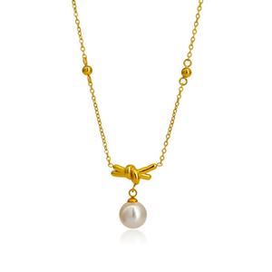 Elegante Collar Coreano de Acero Inoxidable con Colgante de Moda, Collar de Perlas Pequeñas de Oro Sólido de 14K para Mujeres y Niñas - Product Image 5