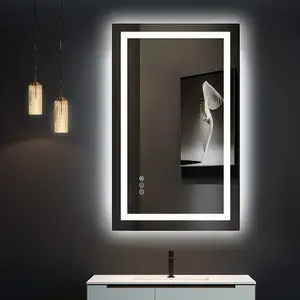 Wholesale Magnify Brightness Illuminated Anti-fog Rectangle Led Smart Touch Display Light Up Mirror With Memory Function