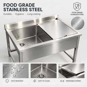 Évier double sur mesure en SUS304, directement de l'usine, pour <span class=keywords><strong>cantine</strong></span> <span class=keywords><strong>scolaire</strong></span>, hôpital, buanderie, avec couvercle coulissant - Product Image 3