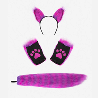 Halloween Animal Cosplay Loup Chat Oreilles et Queue de Renard Costume Ensemble Fourrure Fausse Fourrure Bandeau Fursuit Patte Gants Accessoires de Fête