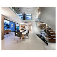 Escalier droit moderne en aluminium préfabriqué de haute qualité avec marches en bois massif et garde-corps en verre, couleurs et dimensions personnalisables