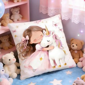 Federa per cuscino con <span class=keywords><strong>unicorno</strong></span> per ragazza in velluto color pesca (etichetta lavabile) - 45*45 cm, federa quadrata floreale per soggiorno con cerniera decorativa - Product Image 2