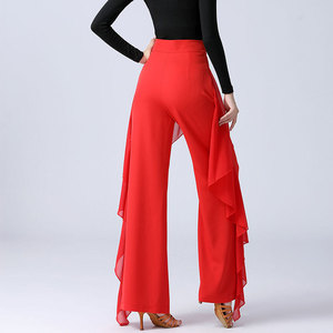 Pantalones de Baile de Salón <span class=keywords><strong>para</strong></span> <span class=keywords><strong>Mujer</strong></span>, de Gasa con Volantes, Cintura Alta, Pierna Ancha, <span class=keywords><strong>para</strong></span> Baile Latino/<span class=keywords><strong>Tango</strong></span>/Vals - Product Image 3