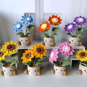 Proveedor mayorista en línea Macetas de ganchillo Girasol Plantas de <span class=keywords><strong>flores</strong></span> artificiales tejidas a mano para Navidad Regalos del Día de San Valentín - Product Image 3