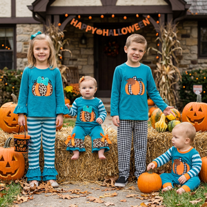 Conjuntos de 2 piezas y peleles de Halloween para niños con apliques de calabaza, ropa casual de boutique para otoño - Product Image 1