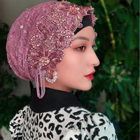 Ensemble Foulard et Turban Perlé Fait Main de Style Malaisien Traditionnel en Gros