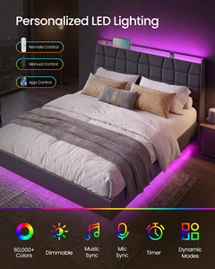 <span class=keywords><strong>VASAGLE</strong></span>, Cadre de lit rembourré double avec station de charge, Tête de lit capitonnée avec rangement, Cadre de lit flottant double avec éclairage LED - Product Image 2