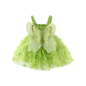 Robe d'été pour petite fille avec ailes de papillon, haut à bretelles en mousseline de soie et jupe dos nu, robe pour bébé fille - Product Image 2
