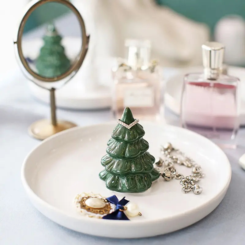 אירופאי סגנון עיצוב הבית 3d חג המולד עץ קינוח עגול תכשיט תכשיטי קרמיקה צלחת מגש עבור מתנה