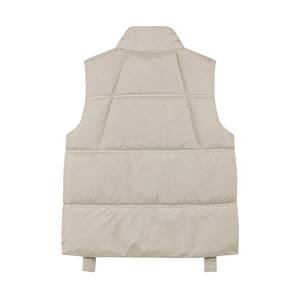 Women's Stylish Canvas Puffer Vest Zipper Closure Filled Waterproof Windproof Stand Collar for Autumn Spring Outer Wear - Product Image 1