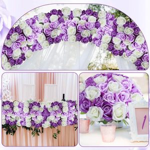 Flores Artificiales al por Mayor, Pétalos de Rosa de Seda Blancos y Morados, <span class=keywords><strong>Rosas</strong></span> de Tallo Largo para el Día de San Valentín, Ramos de Boda, Decoración para Fiestas en Casa - Product Image 3