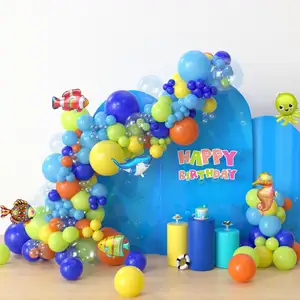 समुद्र के जन्मदिन के गुब्बारा आर्क महासागर के नीचे समुद्र के पानी के नीचे समुद्र के जीवन का विषय बेबी शॉवर सजावट की आपूर्ति के लिए