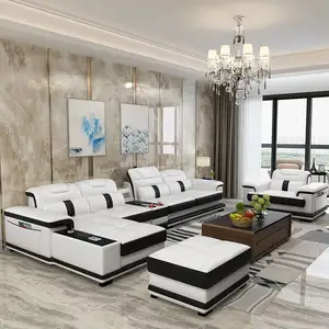 欧式风格真皮沙发简约现代客厅沙发白色真皮沙发组合套装家居家具