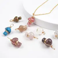 Cristal agate semi-precious pedras mini cogumelo fio de ouro trançado colar pingente diy jóias