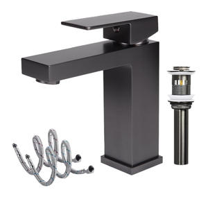 Mitigeur de lavabo de salle de bain monotrou en acier inoxydable 304, finition brossée or/noir, avec poignée unique et cartouche céramique, pour eau chaude/froide - Product Image 2