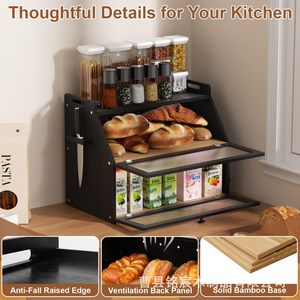 Boîte à pain en bois Mingchen à double couche avec porte en verre, rangement de cuisine pour pain et desserts - Product Image 4