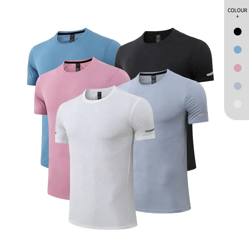 XS-2XL Men workout T shirt sleeve reflective strip breath hole at back running men shirt