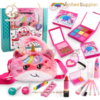 Ensemble de cosmétiques mignons pour enfants Kit de maquillage pour filles avec sac de maquillage et jupe en plastique sûrs et non toxiques pour bébé et enfants