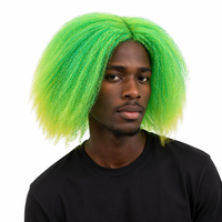 Perruque Courte Synthétique Ombrée Verte Afro Frisée Style Bob Résistante à la Chaleur en Fibre Capillaire pour Femme, Idéale pour Fêtes et Costumes de Cosplay