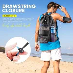 Large Mesh <b>Drawstring</b> <b>Backpack</b> for Swimming Beach and Fitness Storage Bag with Inner Anti-theft Pocket Unisex Large Storage - Product Image 4