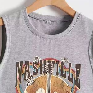 Summer Women Sleeveless Vest Nashville Love Music Guitar Graphic Casual Loose Fit Custom Front Logo Short Shirts - Product Image 3