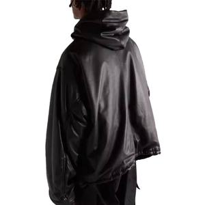 Sudadera con Capucha Personalizada de Estilo Urbano, Hombros Caídos, Sin Cordones, Estilo Holgado, Chaqueta de Cuero PU, Sudadera con Capucha para Hombre - Product Image 5