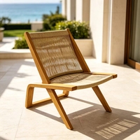 Meubles d'extérieur haut de gamme, chaise longue de détente en aluminium avec cadre en bois et corde tressée à la main