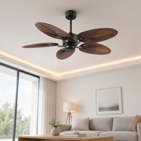Ventilateur de plafond moderne en métal à LED avec moteur DC, design ovale américain, décorations haut de gamme - Électrique, motif feuille de lotus foncé, cinq pales