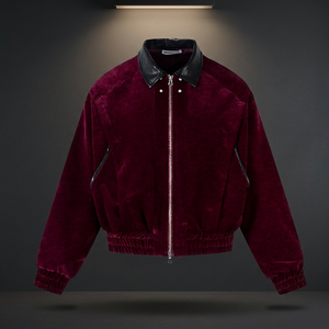 Custom <b>Men's</b> Burgundy <b>Velvet</b> <b>Jacket</b> With Black Leather Collar Luxury Warm Winter Zip-Up Oversized Streetwear Varsity <b>Jacket</b> - Product Image 3