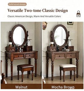 Modern <strong>Walnut</strong> Brown Makeup Vanity Set Standing Lighted Mirror Stool Turned Legs Bedroom <strong>Dressing</strong> <strong>Table</strong> for Bathroom/Living Room - Product Image 4