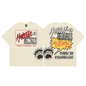 2026 American Trendy High Street <span class=keywords><strong>HELL</strong></span> Maglietta Unisex 240g Traspirante Lavata Effetto Vintage Casual Larga Retrò a Maniche Corte - Product Image 3