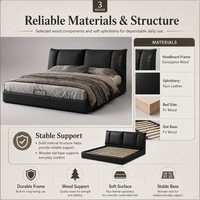 Cadre de lit plateforme rembourré en similicuir noir pour chambre à coucher King Queen