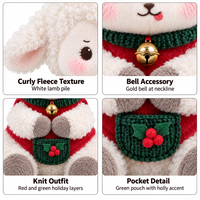 Peluche personnalisée sur commande : Agneau de Noël en peluche avec col à clochette en fourrure bouclée et service de conception de pochette tricotée