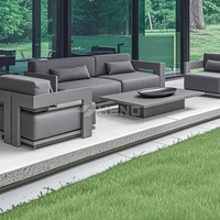 Canapé d'extérieur moderne de luxe en aluminium avec coussins imperméables, résistant à la rouille et au temps, idéal pour jardin et terrasse