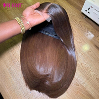 Peluca de Cabello Humano Natural Virgen Vietnamita de Doble Trama con Cierre Frontal de Encaje HD, Sin Pegamento, Liso Extremo, para Mujeres Negras
