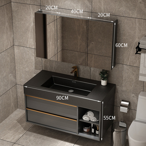 <span class=keywords><strong>DAMSEL</strong></span> - Mueble de Baño Rectangular Moderno de Mármol, con Lavabo Integrado, Espejo con Iluminación, Ecológico, con Cierre Suave - Product Image 3