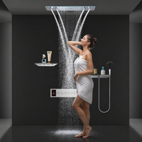Ensemble de robinetterie de douche minimaliste intelligent pour salle de bain, en laiton et acier inoxydable, mitigeur à bouton-poussoir style clavier de piano, douche cachée effet pluie et cascade