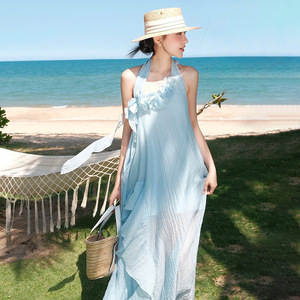 Nouvelle <span class=keywords><strong>Robe</strong></span> d'été élégante à col halter, coupe ajustée, avec fleurs en relief, pour la <span class=keywords><strong>plage</strong></span> et les vacances, pour femmes - Product Image 3