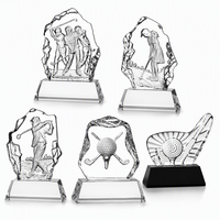 Juego de Trofeos de Golf de Cristal con Borde Agrietado Personalizado al por Mayor, Grabado Láser 3D, Premio para Golfistas, Placa de Premio de Golf Personalizada