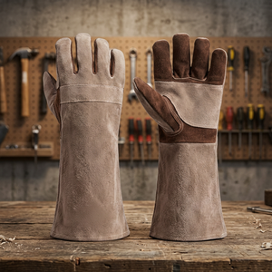 Gants de sécurité en cuir résistants à la chaleur, 14 pouces, manchette droite, résistance à la chaleur, texture complète, lisses, flexibles, 7 oz, sans latex - Product Image 4