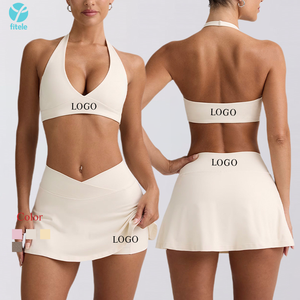 Ensemble 2 pièces pour femmes : soutien-gorge dos nu à col en V et jupe <span class=keywords><strong>de</strong></span> <span class=keywords><strong>tennis</strong></span>, avec logo personnalisé, couleur unie, respirant, pour yoga, golf, <span class=keywords><strong>tennis</strong></span>, sport et fitness - Product Image 1